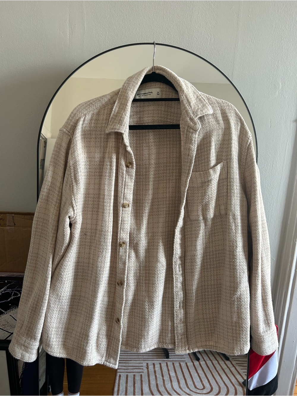Abercrombie & Fitch Light Beige Waffle-Knit Shirt Jacket